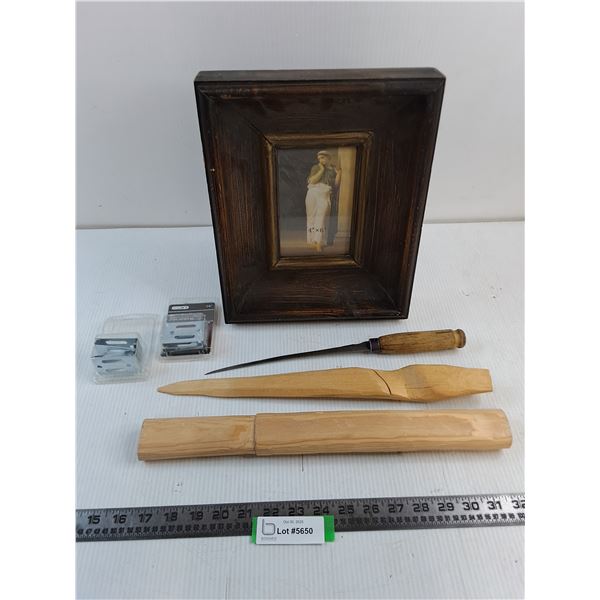 Wood Picture Frame - 12x16", Filet Knife, Mirror Clips, Wood Pieces