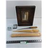 Image 1 : Wood Picture Frame - 12x16", Filet Knife, Mirror Clips, Wood Pieces