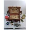 Image 1 : Storage Trunk 16x12x8", Sea Shells, Metal Wall Sconce, Wood Plaque Thermometer, Hudson Sprayer, Misc