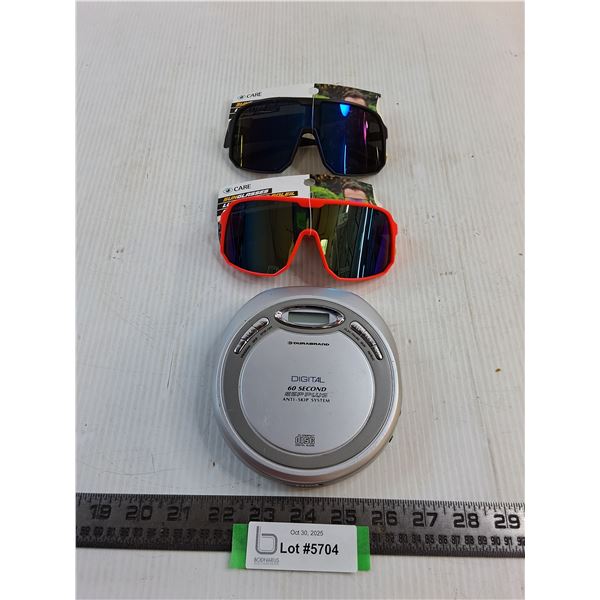 (2) Care Adult Sunglasses - Unused, Durabrand Portable CD Player - Untested