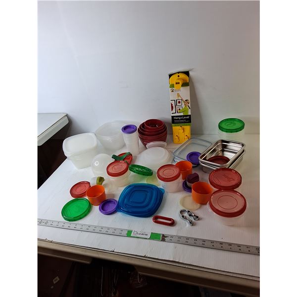 Picture Hanging Tool, Plastic Containers & Lids