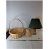Image 1 : Woven Basket 19" Tall, Wooden Lamp Base- As Is & (2) Shades, Cannot Ship