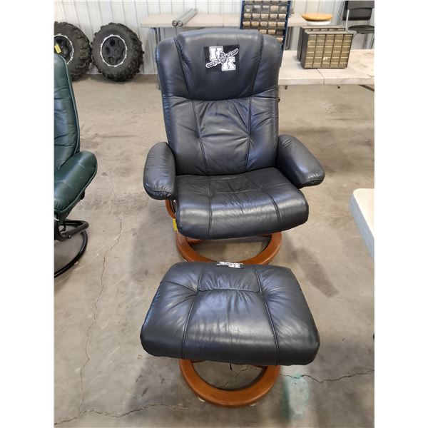 Leather Reclining Swivel Chair with Footstool