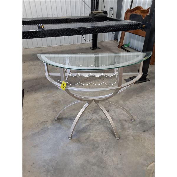 Glass Top Half Moon Table with 8 bottle Wine Storage