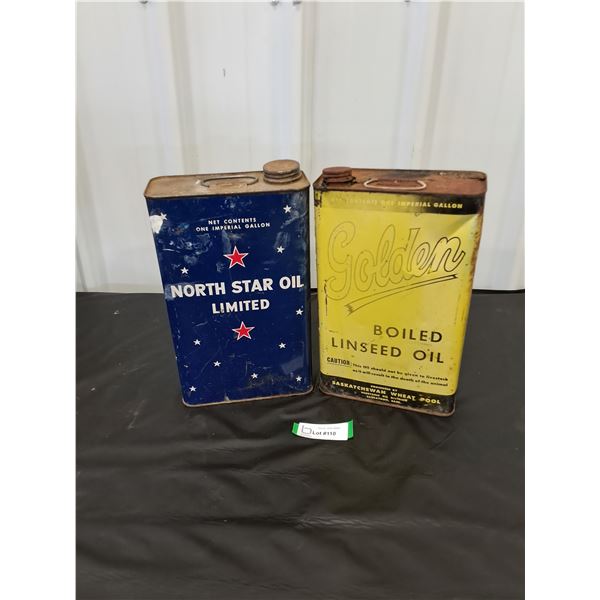 (2) Empty Gallon Oil Cans-North Star Oil and Golden Linseed Oil