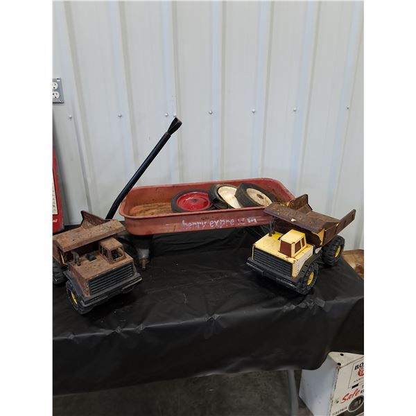 Parts Wagon with Wheels, (2) Tonka Trucks