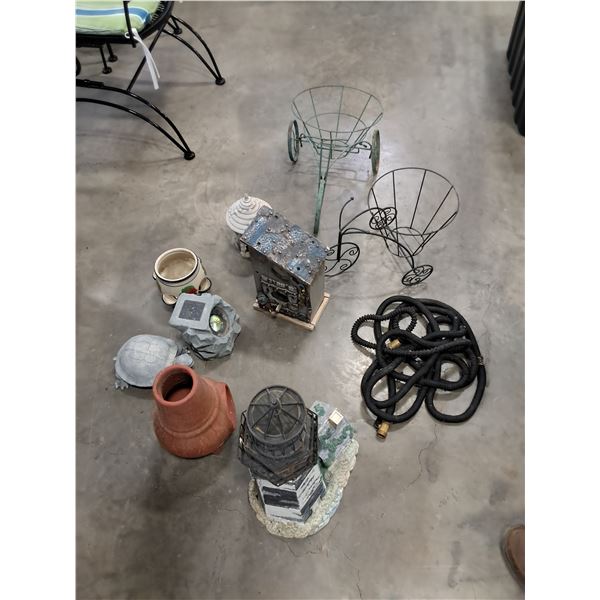 Garden Lot-Plant Holders, Birdhouse, Hose, Lights