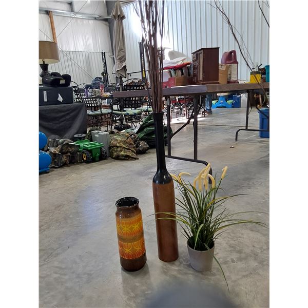 (2) Vases, Fake Cattails in Pot