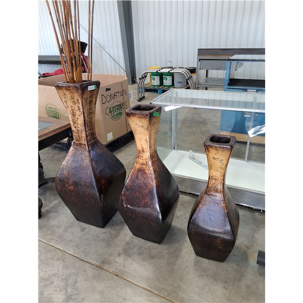 Set of 3 Large Vases, 1 with bamboo