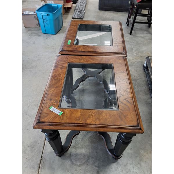 (2) Wood End Tables with Glass Inserts