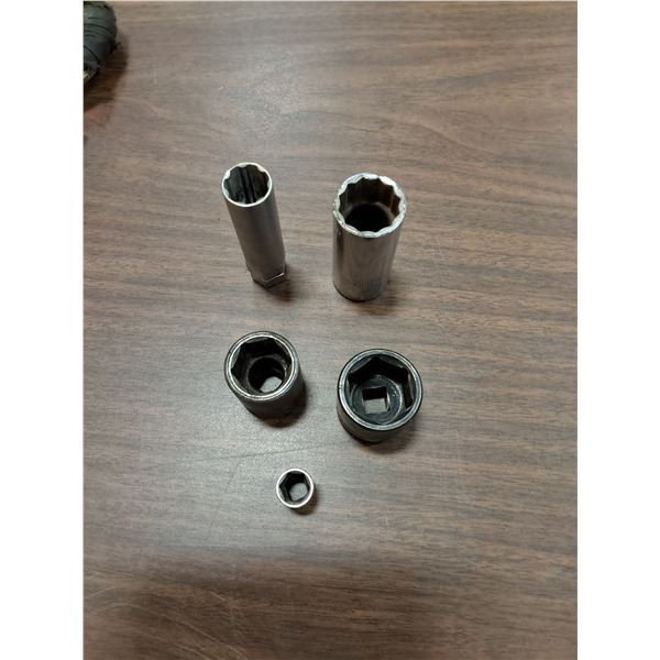(5) Sockets of Various Size, 4 are 1/2" drive, 1 is 3/8"