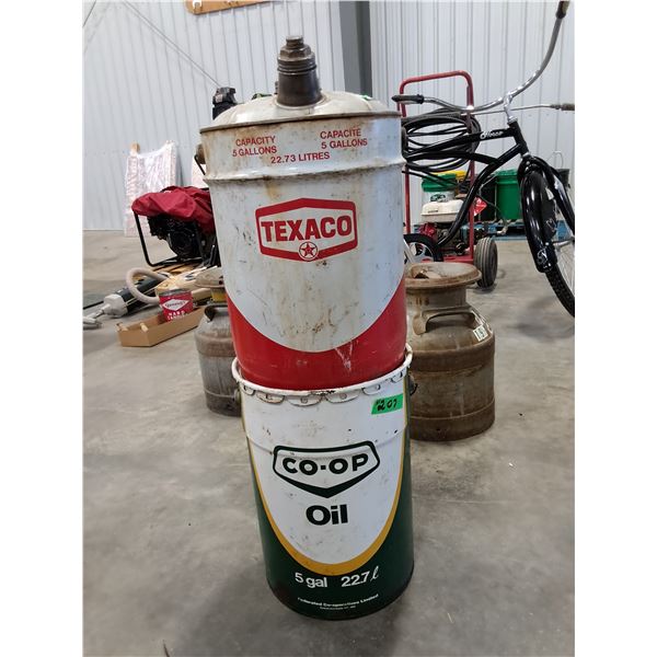 (2) 5 gallon Oil Pails-Texaco and Coop