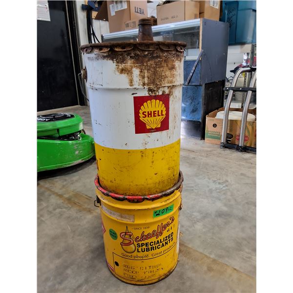 (2) 5 gallon Oil Pails- Shell and Schaeffer's