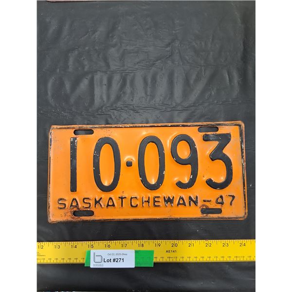 1947 Saskatchewan License Plate