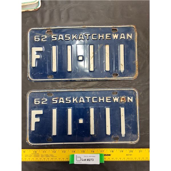 1962 Set of Saskatchewan License Plates