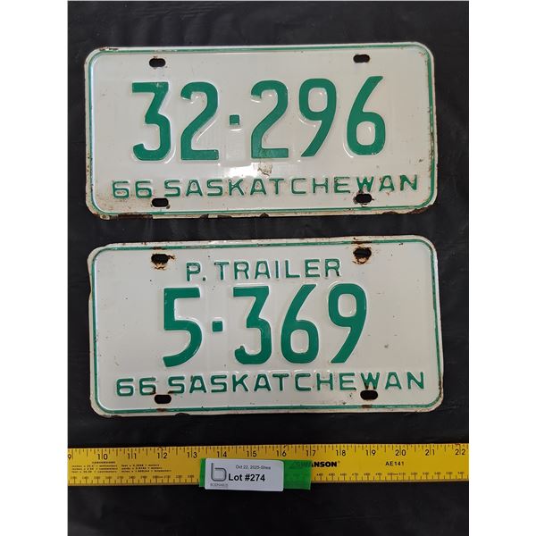 (2) 1966 Saskatchewan License Plates