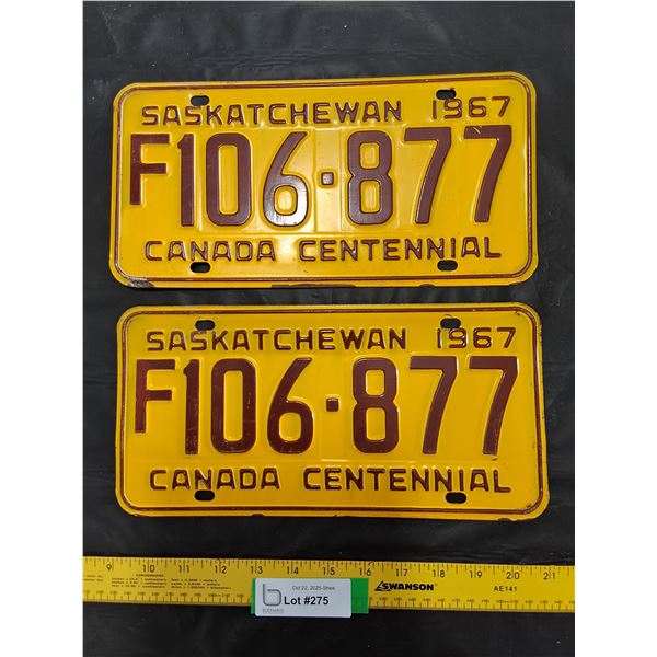 1967 Set of Saskatchewan License Plates