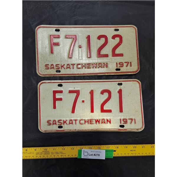 (2) 1971 Consecutive Number Farm License Plates