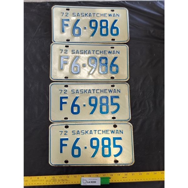 (2) 1972 Sets of Farm Saskatchewan License Plates