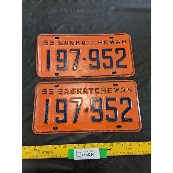1963 Set of Saskatchewan License Plates