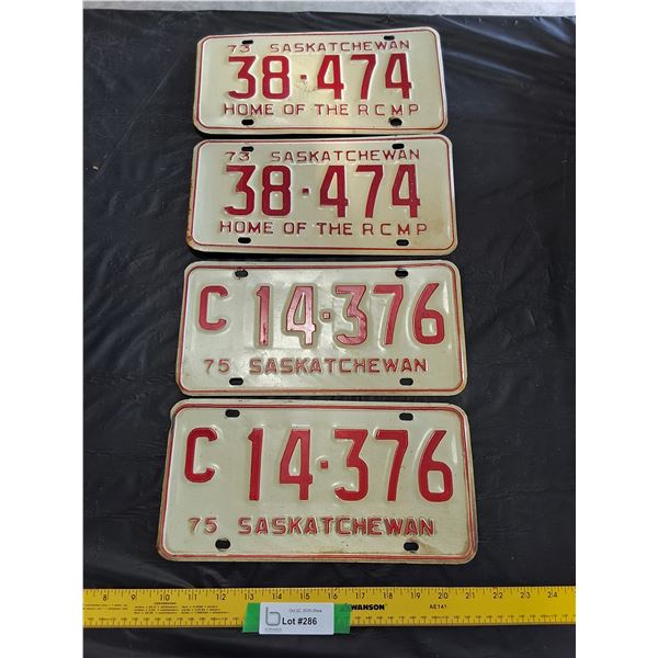 1973 Set of Saskatchewan License Plates,  1975 Set of Saskatchewan License Plates