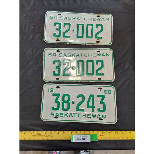 1964 Set of Saskatchewan License Plates,  1968 Saskatchewan License Plate