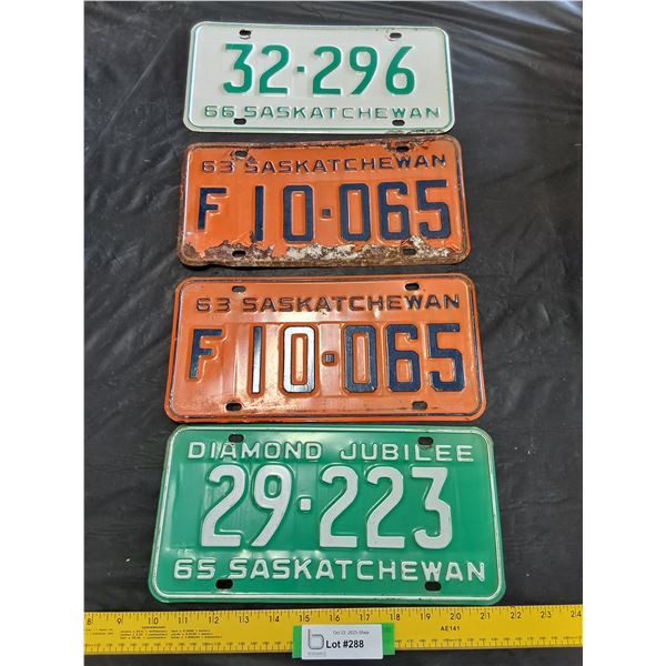 1963 Set of Saskatchewan License Plates, 1965 and 1966 Saskatchewan License Plates