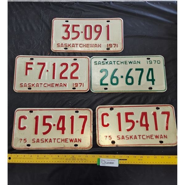 1975 Set of Saskatchewan License Plates,  1970,(2) 1971 Saskatchewan License Plates