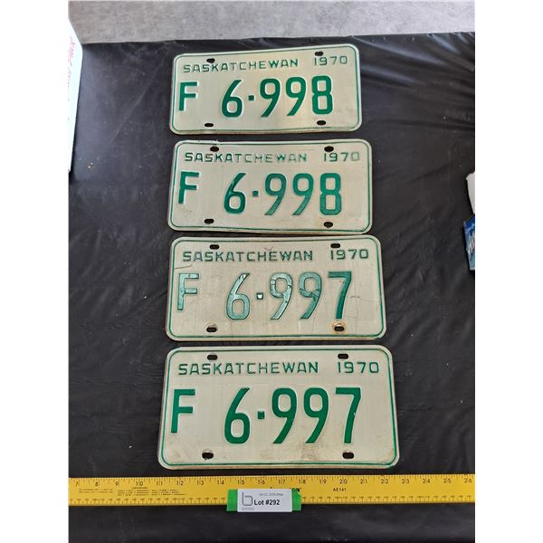 (2) Sets of 1970 Consecutive Farm Saskatchewan License Plates