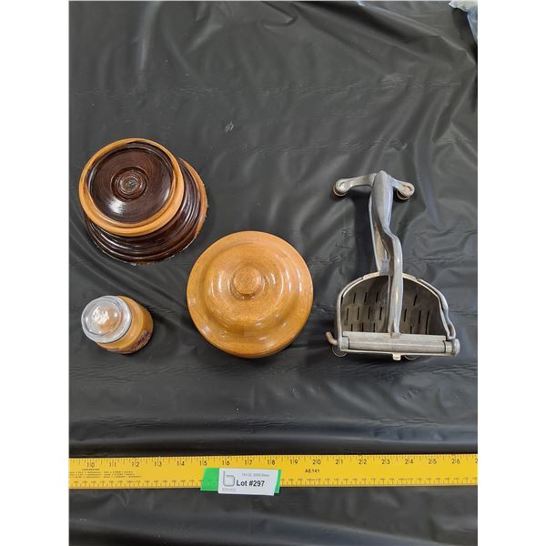 Wear-Ever Juicer, Wooden Container, Wooden Coaster Set, Candle