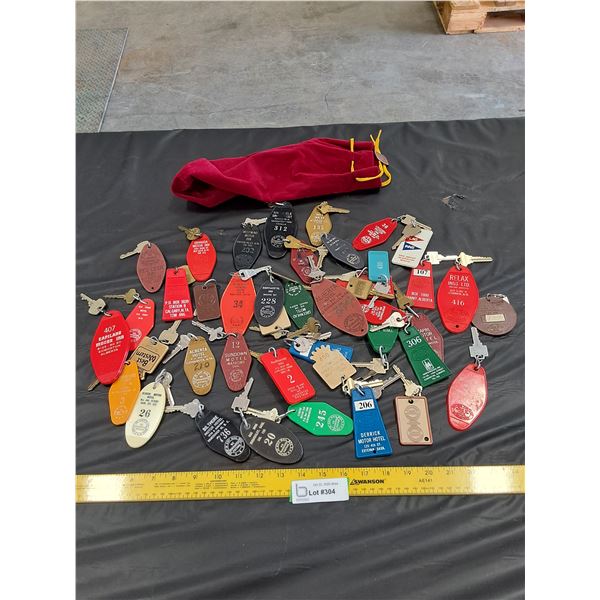 Collection of Hotel Keychains in Bag