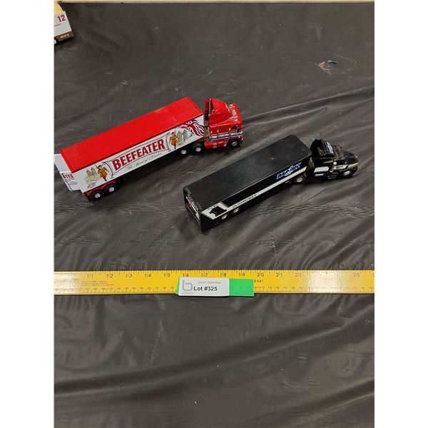 Die Cast Beefeater Truck and Trailer, Plastic Rick Mast 1 Racing Truck and Trailer