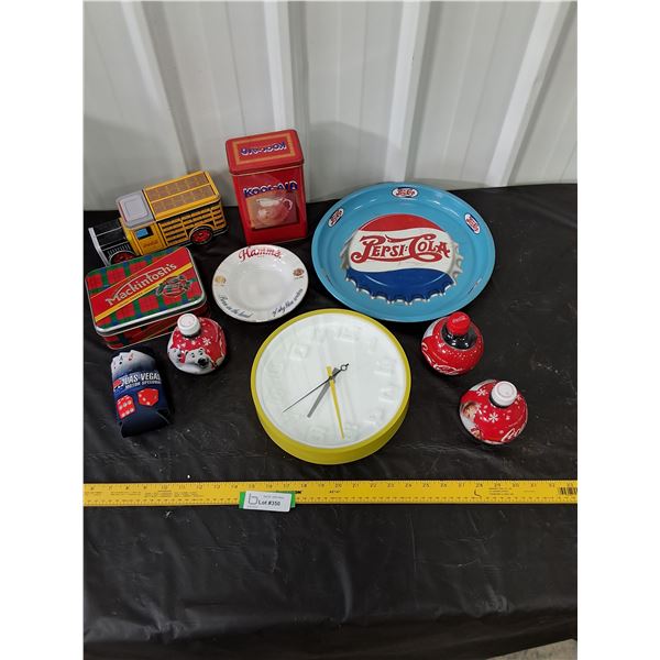 Pepsi Tray, Wall Clock, Hamm's Plate, misc