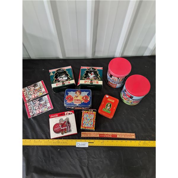 Coca-Cola Items-Tins, Ornaments,  Playing Cards, Puzzle