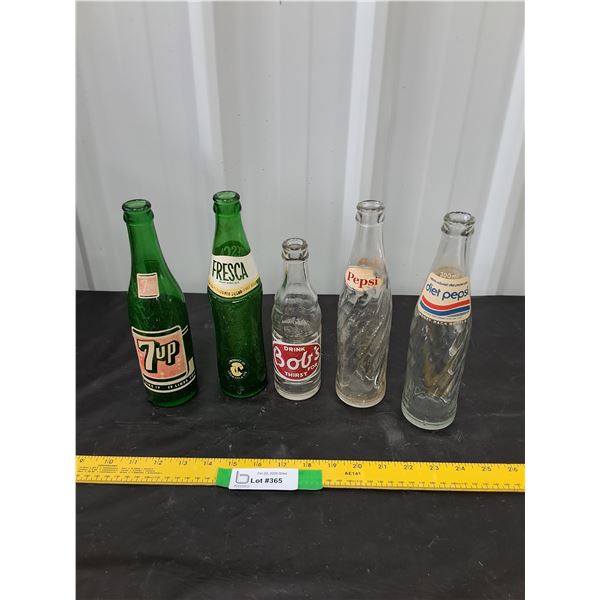 (5) Beverage Bottles-Pepsi, Fresca, Bobs, 7-Up