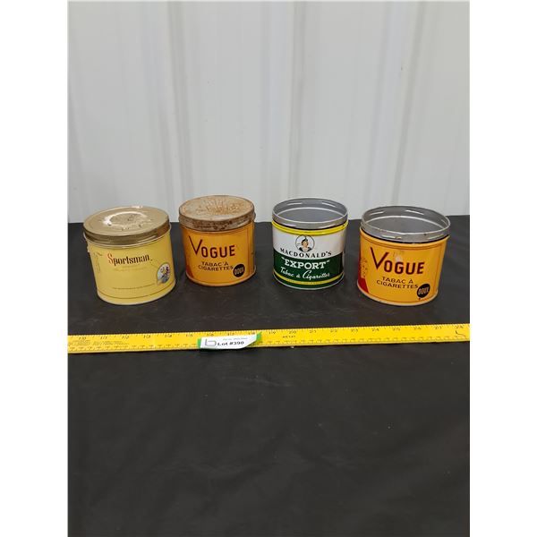 (4) Empty Tobacco Cans-Sportsman, Vogue, Macdonalds