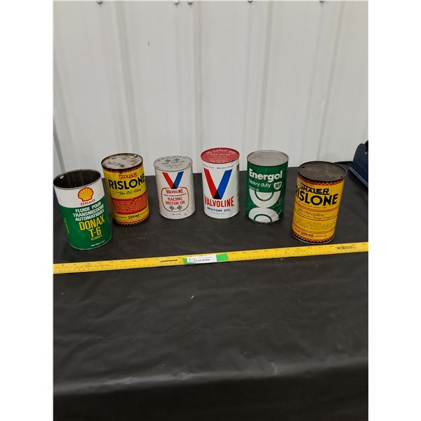 (1) 1 liter Valvoline, (5) 1 quart-Energol (full), Risolene, Shell