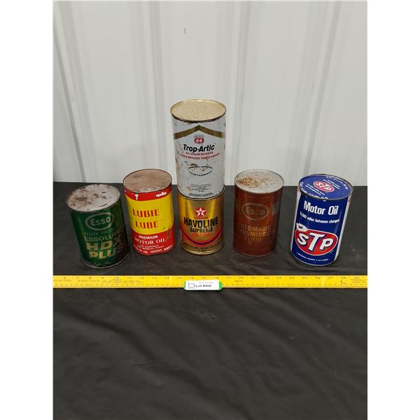 (2) 1 liter, (4) 1 quart Full Cans Motor Oil-Lubie Lube, Esso, STP, Texaco
