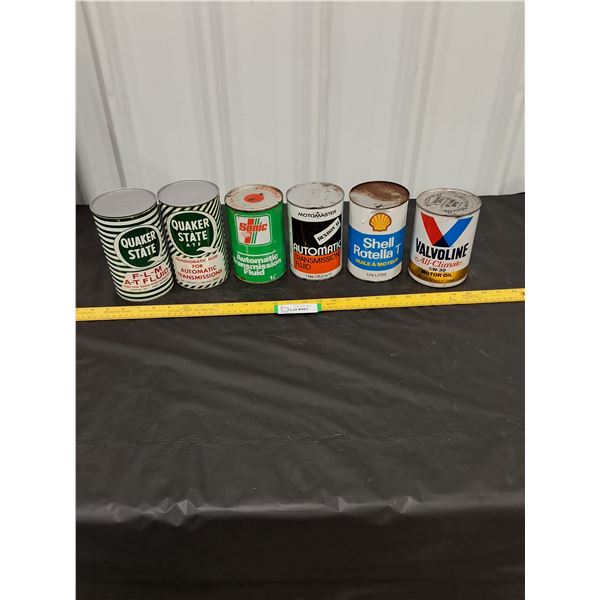 (4) 1 liter, (2) 1 quart Empty Oil/Fluid Cans-Quaker State,  Shell, Valvoline