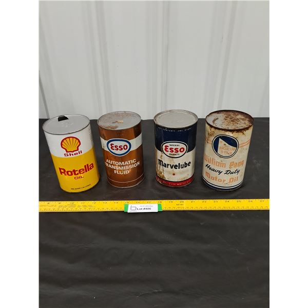 (4) 1 quart Oil and Transmission Fluid Cans-North Star, Esso, Shell- all empty