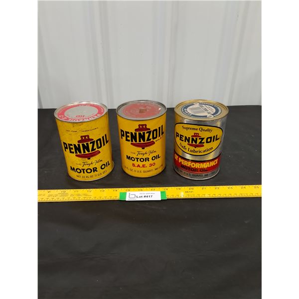 (3) Pennzoil Oil Cans-full