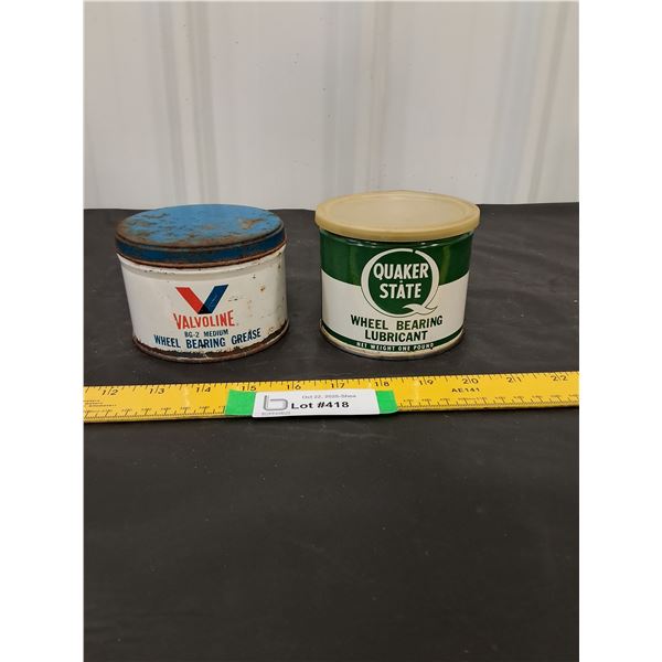 (2) 1 lb Grease Cans-Quaker State, Valvoline-empty