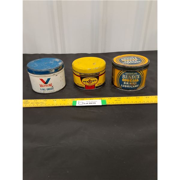 (3) 1 lb Grease Cans-Lubriplate,Pennzoil-empty, Valvoline-partial