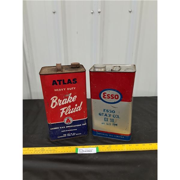 (2) 1 gallon Lubricant Cans-Esso, Atlas-empty