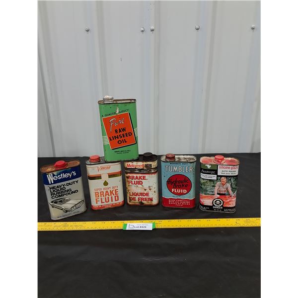(6) 1 pint Cans-Motorcraft, Tumbler, Varcon-empty, Westleys, Amway, Linseed Oil-partial to full