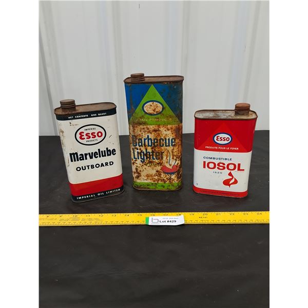 (3) Fluid Cans-Esso-BBQ lighter can empty
