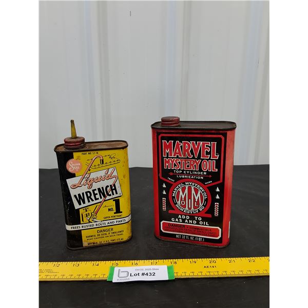(2) Fluid Cans-Liquid Wrench, Marvel Mystery Oil-empty
