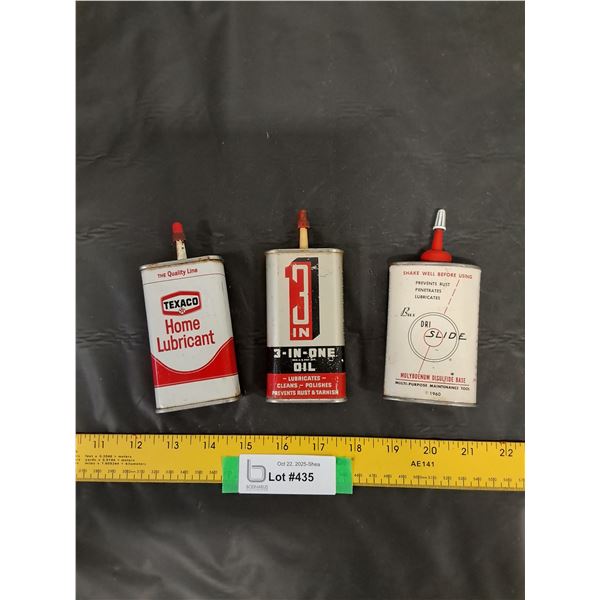 (3) Lubricant Cans-Texaco, 3 in 1, Dri Slide-empty