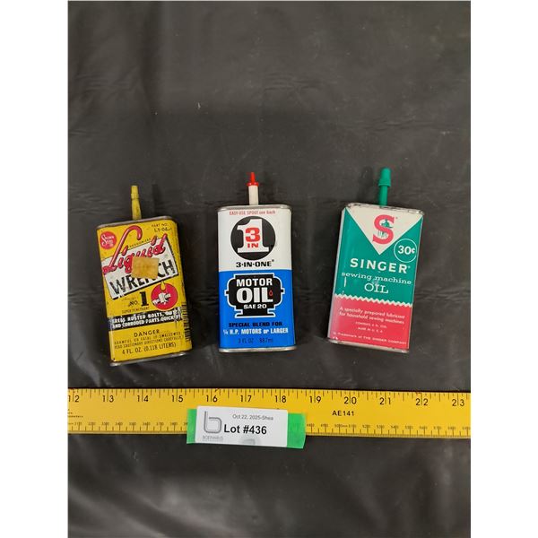 (3) Lubricant Cans-Singer(empty), Liquid Wrench, 3 in 1(partial)