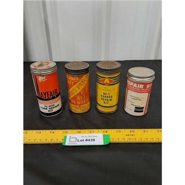 (4) Rubber Repair Kit Cans, some contents-Mayfair, Diamond A